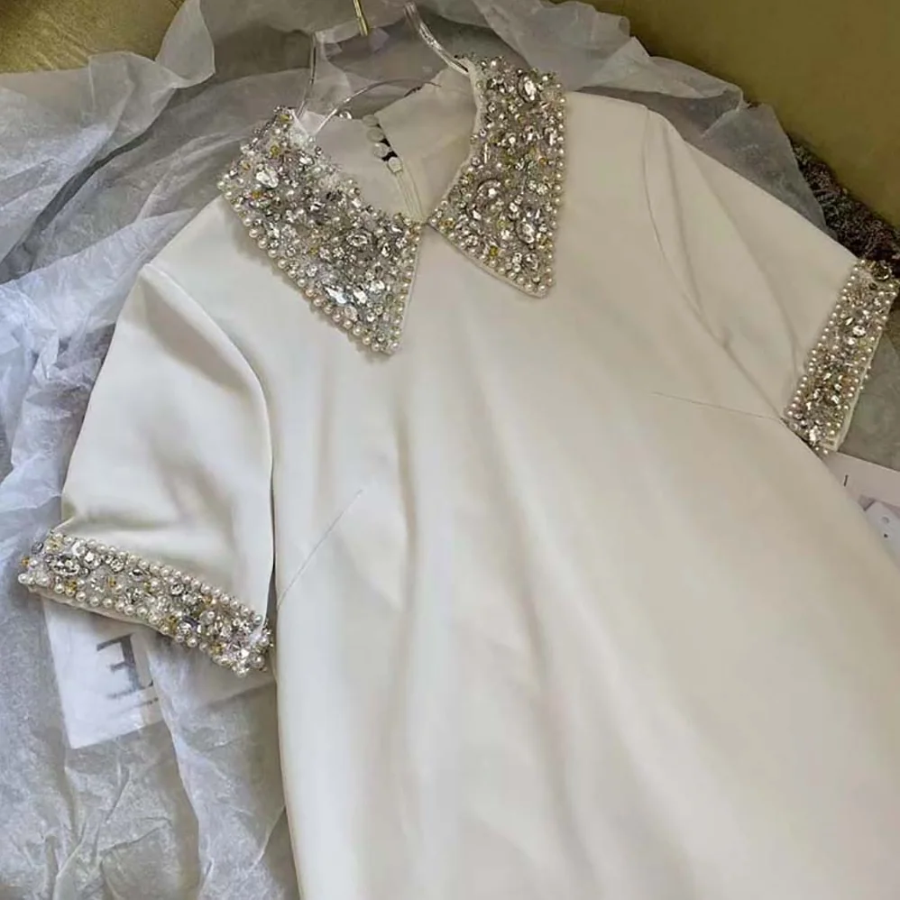 Miu Miu Crystal-Embellished Shift Dress for Women in White