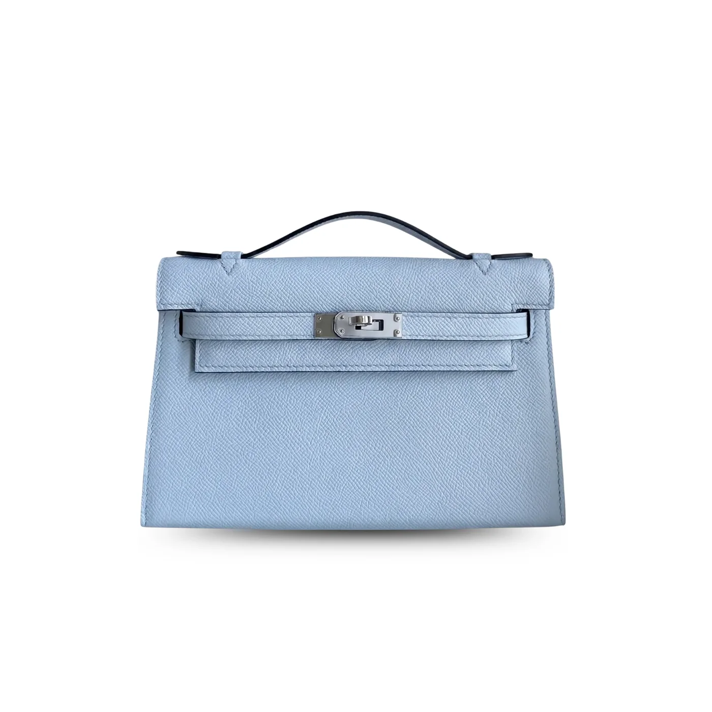 Hermes Kelly Pochette Top Handle Bag / Sky Blue Epsom Palladium Hardware Hermes Kelly Pochette Top Handle Bag / Sky Blue Epsom Palladium Hardware