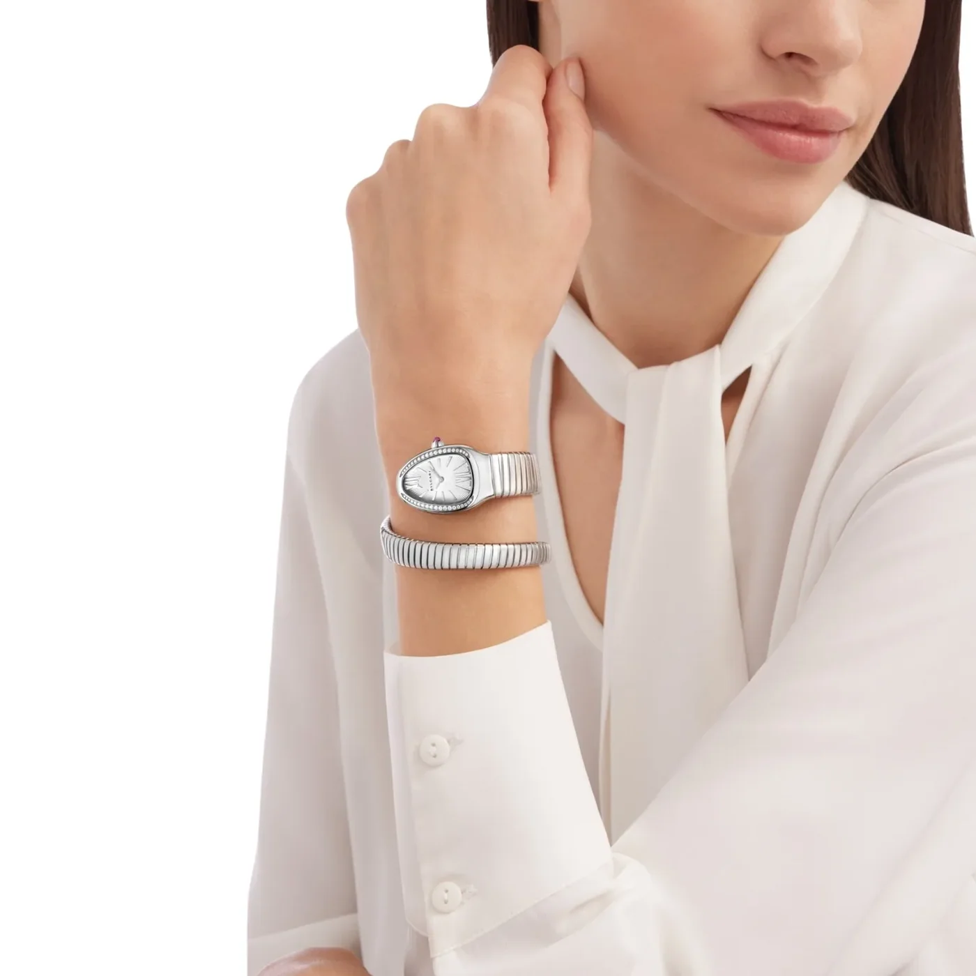 Bvlgari Serpenti Tubogas Watch Silver Toned White Dial