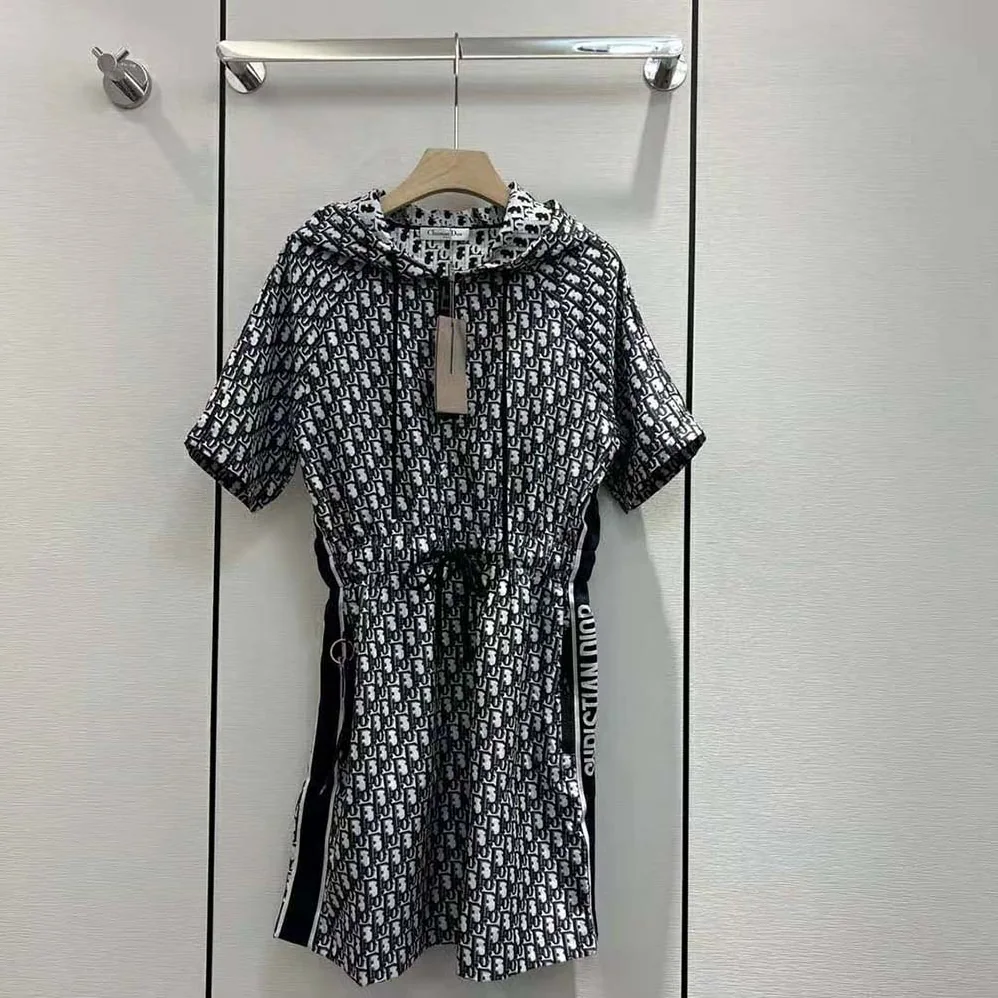 Dior Hooded Romper Blue Technical Taffeta Jacquard for Women
