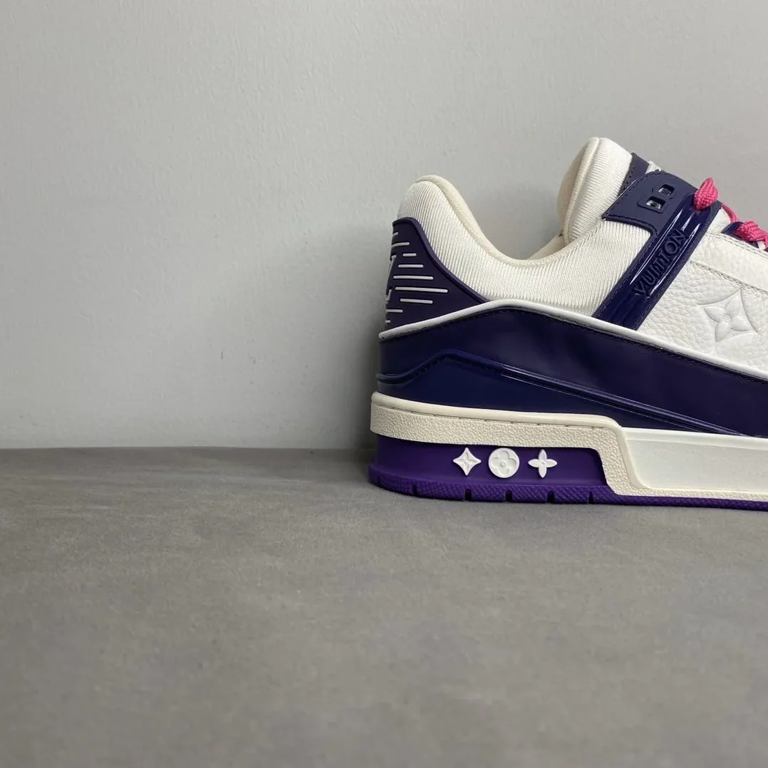 Louis Vuitton Trainer Sneaker Mix Of Materials White in Purple Virgil Abloh Louis Vuitton Trainer Sneaker Mix Of Materials White in Purple Virgil Abloh