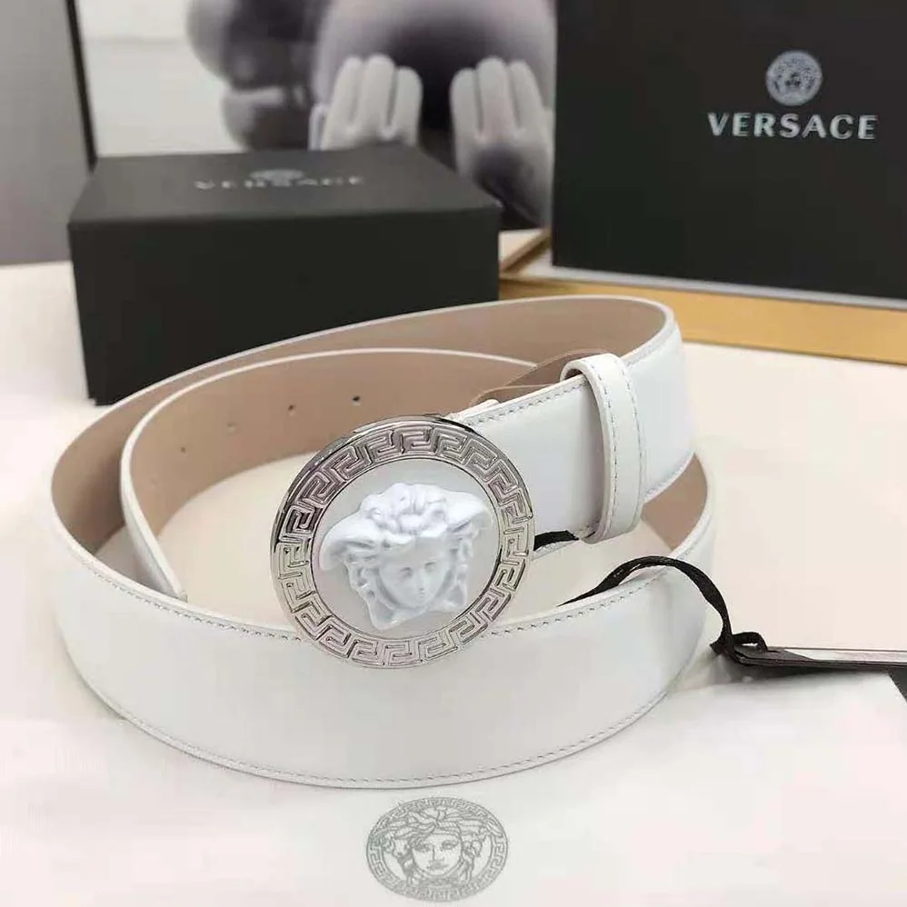 Versace Medusa Biggie Reversible Leather Belt for Men in White