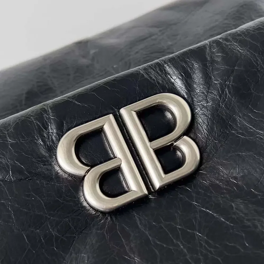 Balenciaga Monaco Large Chain Bag in Black for Women in Silver Arena Calfskin Balenciaga Monaco Large Chain Bag in Black for Women in Silver Arena Calfskin