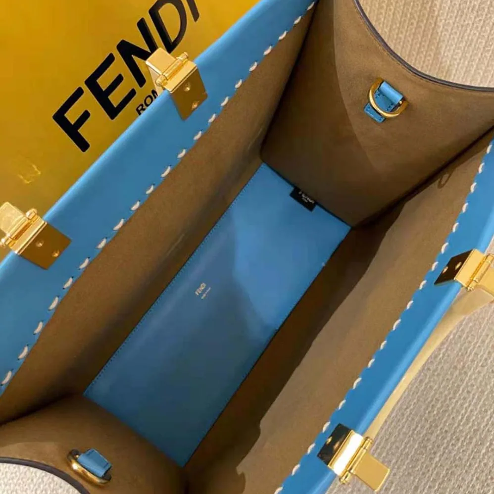 Fendi Sunshine Medium Leather Shopper for Women in Blue Fendi Sunshine Medium Leather Shopper for Women in Blue