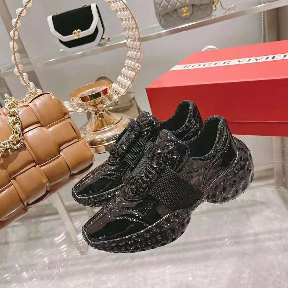Roger Vivier Viv Run Light Strass Buckle Sneakers in Fabrics for Women in Black Roger Vivier Viv Run Light Strass Buckle Sneakers in Fabrics for Women in Black
