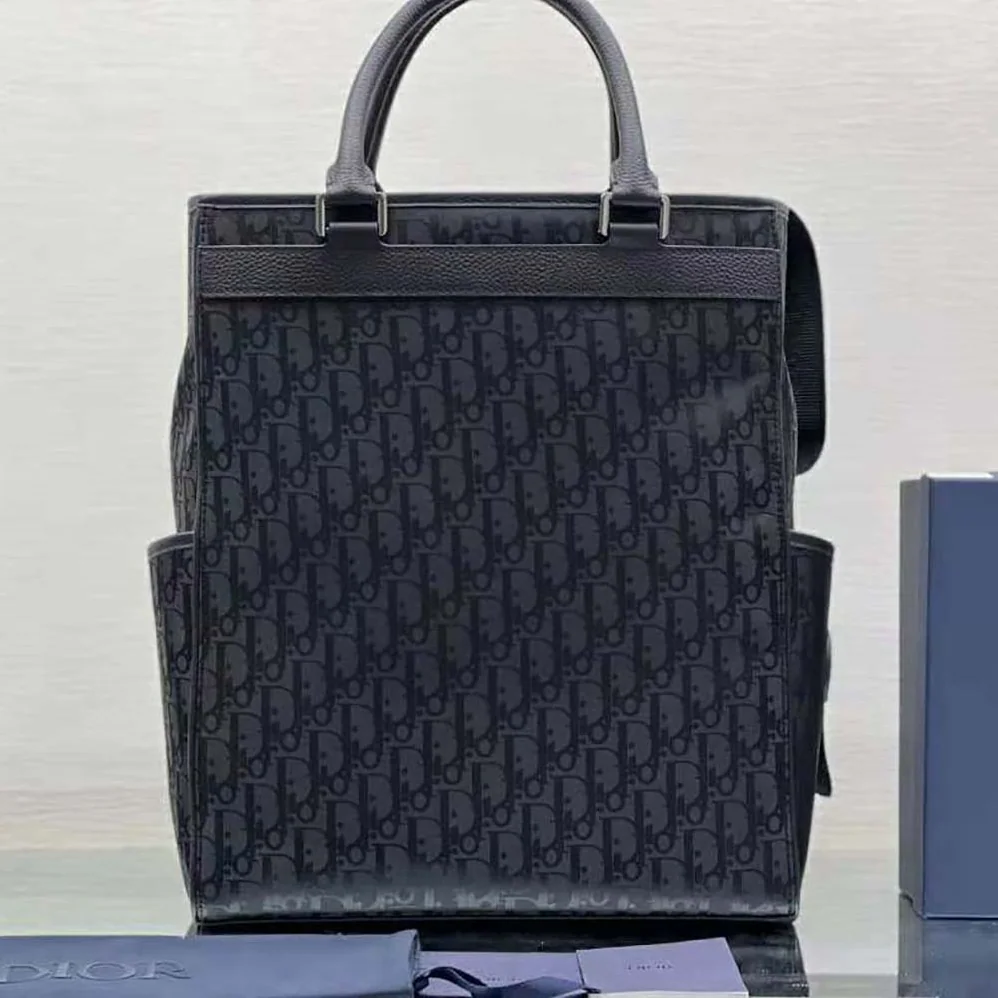 Dior Explorer Tote Bag Black Dior Oblique Mirage Technical Fabric and Grained Calfskin for Men