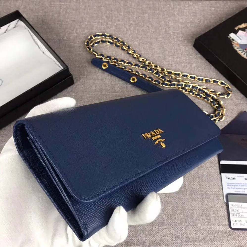Prada Leather Shoulder Bag in Saffiano for Women in Navy Prada Leather Shoulder Bag in Saffiano for Women in Navy