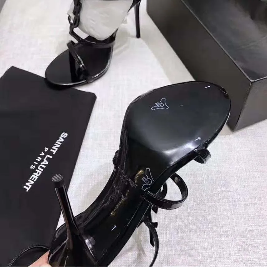 Saint Laurent YSL Cassandra Sandal Black Logo Patent 10.5cm for Women