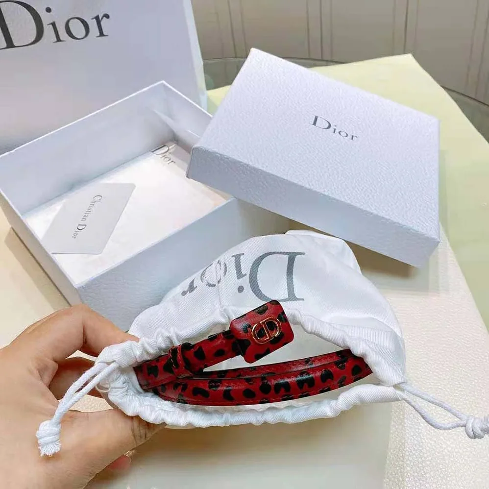 Dior Bobby Belt Fuchsia and Black D-Leopard Print Smooth Calfskin-12 MM for Women