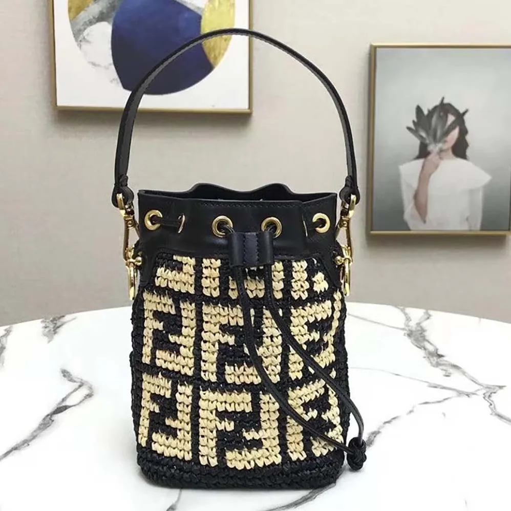 Fendi Mon Tresor Raffia Mini-Bag for Women in Black Fendi Mon Tresor Raffia Mini-Bag for Women in Black