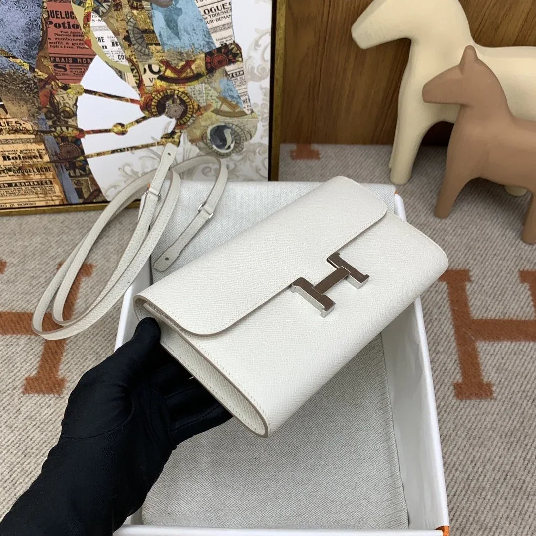 Hermes Constance Long Togo Wallet White, Silver Toned Hardware Bag
