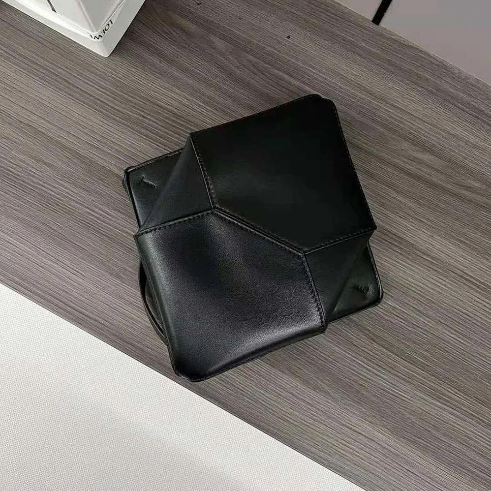 Loewe Mini Puzzle Fold Tote in Shiny Calfskin for Unisex in Black