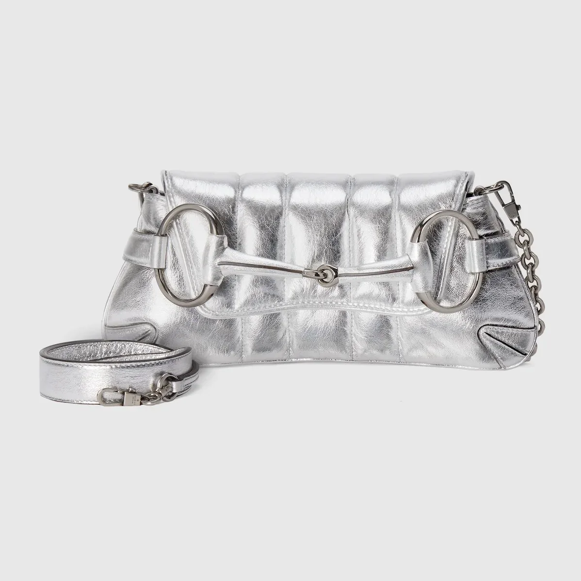 Gucci Horsebit Chain Small Shoulder Bag Silver 10.6 Inches/