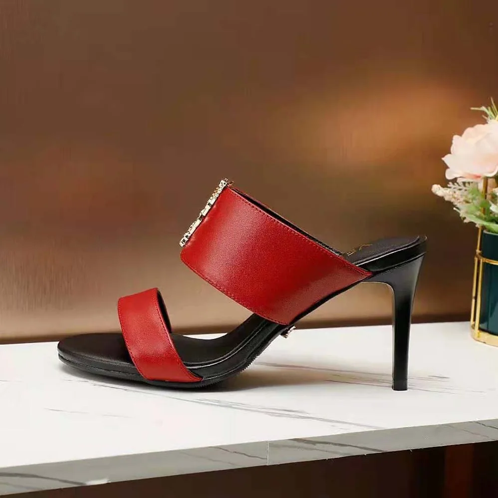 Versace Virtus Mules in Calf Leather for Women in Red