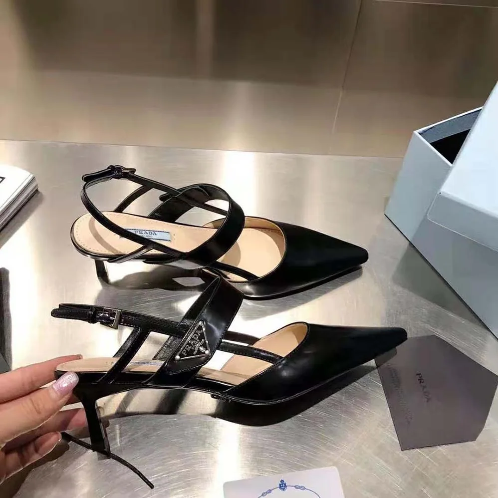 Prada Brushed Leather Slingbacks in 55mm Heel for Women in Black