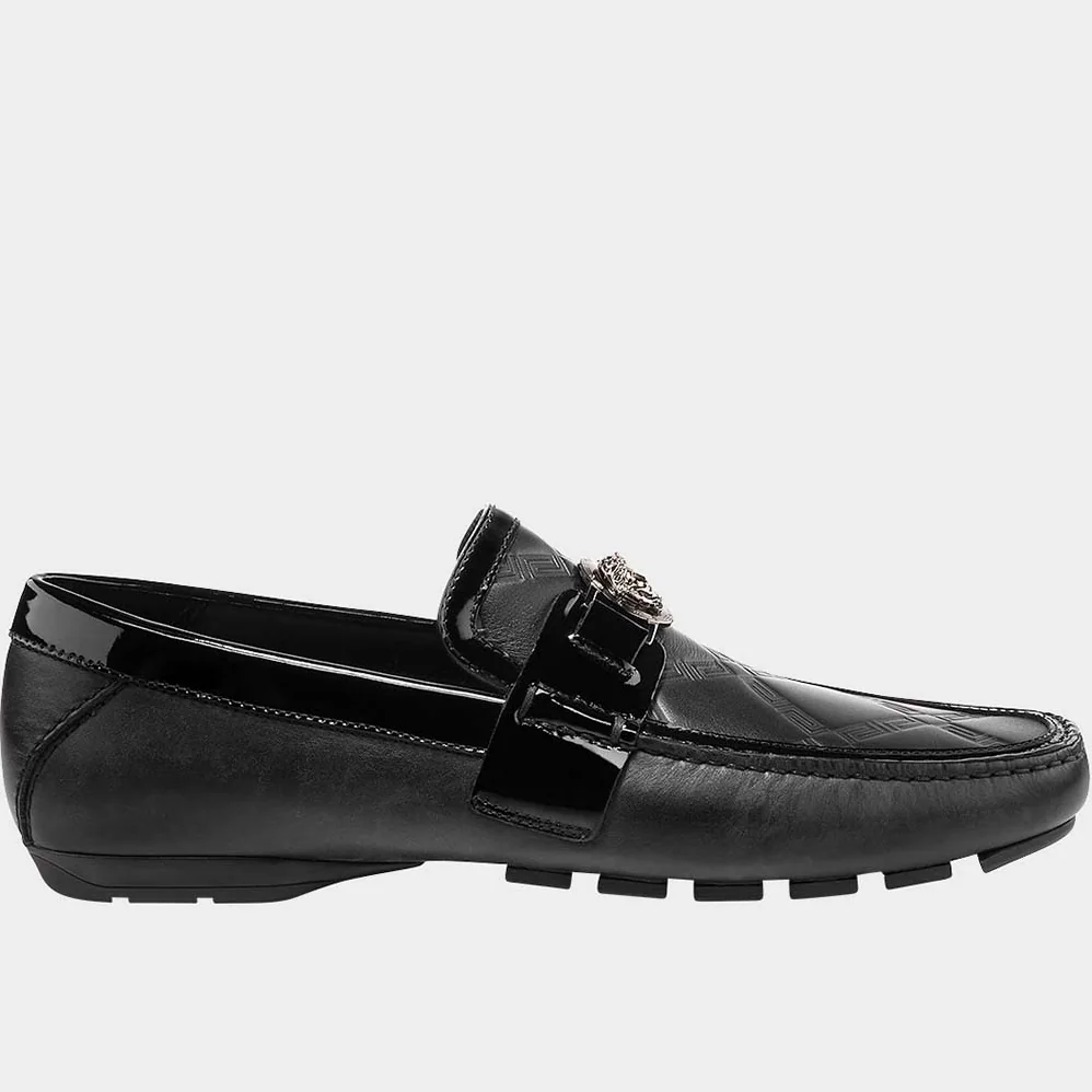 Versace Greca Embossed Driver Shoes for Men in Black