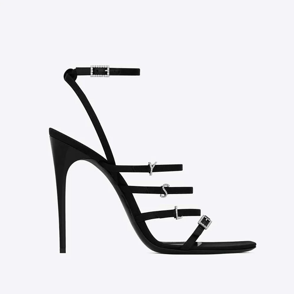 Saint Laurent YSL Jerry Sandals in Crepe Satin and Rhinestones for Women Saint Laurent YSL Jerry Sandals in Crepe Satin and Rhinestones for Women