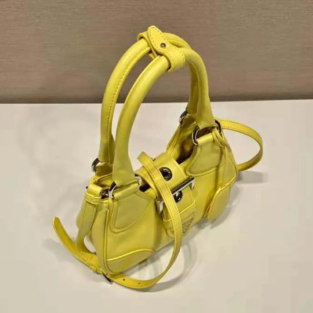 Prada Moon Re-Nylon and Leather Bag for Women in Yellow