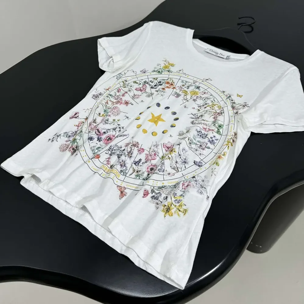 Dior T-Shirt White Cotton Jersey with Multicolor Dior Astral Flowers Motif for Men