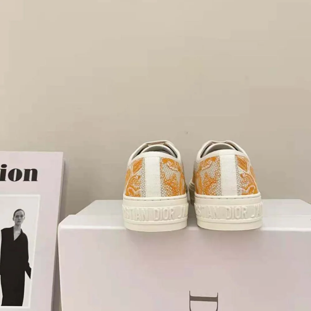 Dior Walk'N'dior Sneaker Bright Orange Toile DE Jouy Embroidered Cotton for Women Dior Walk'N'dior Sneaker Bright Orange Toile DE Jouy Embroidered Cotton for Women