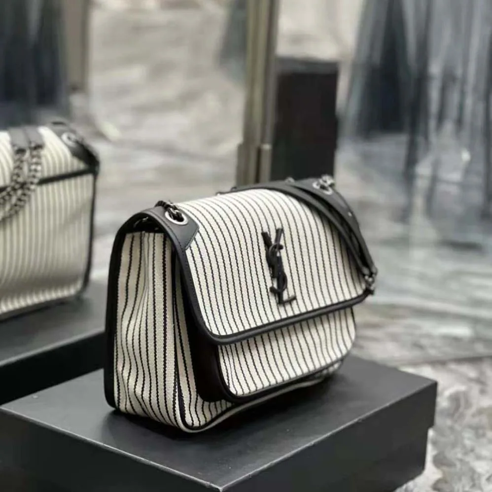 Saint Laurent YSL Niki Medium Chain Bag in Canvas for Women in Black