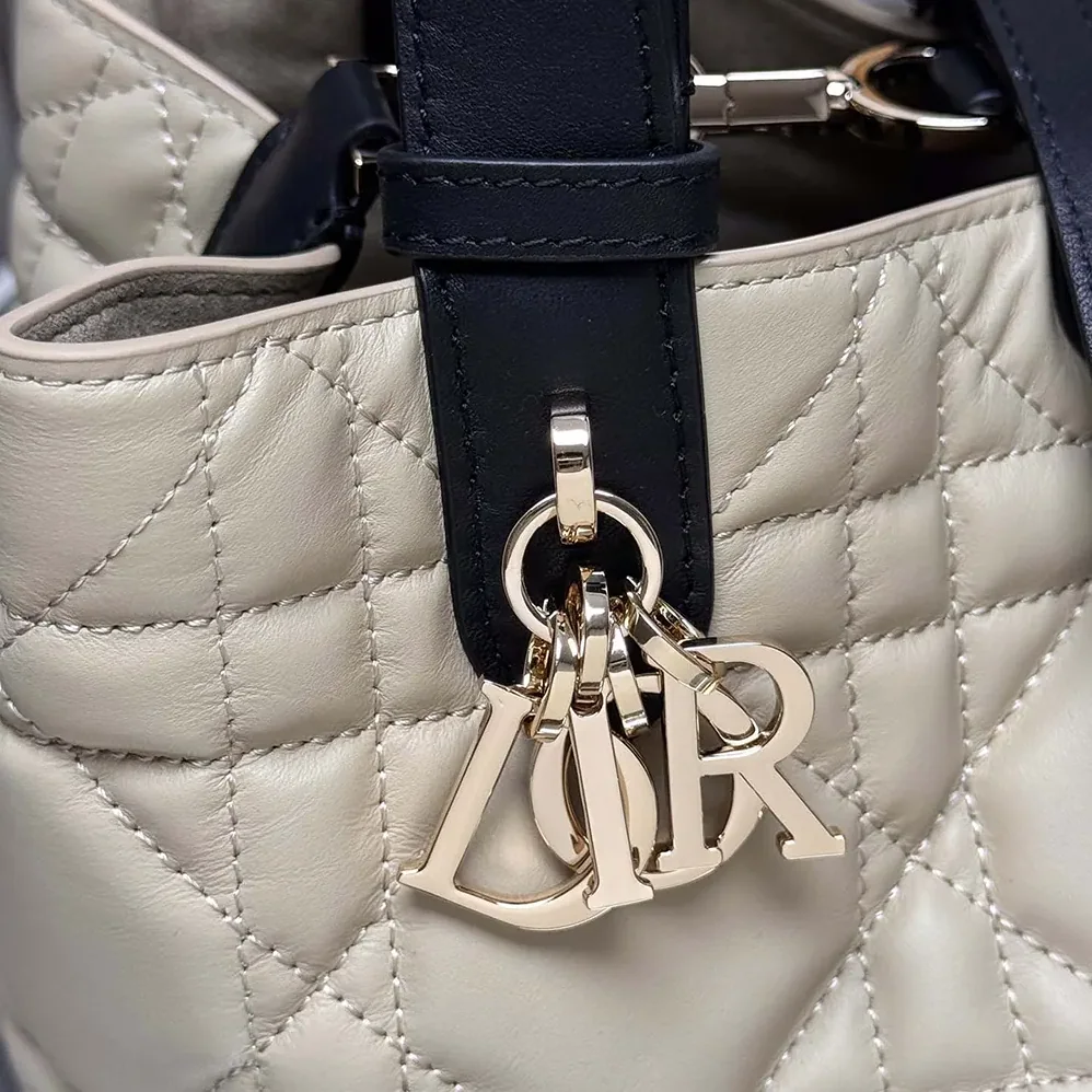 Dior Small Dior Toujours Bag Rope Beige and Black Macrocannage Calfskin for Women