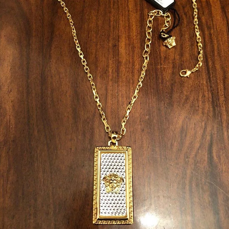 Versace Rectangle Medusa Pendant Necklace for Unisex Versace Rectangle Medusa Pendant Necklace for Unisex