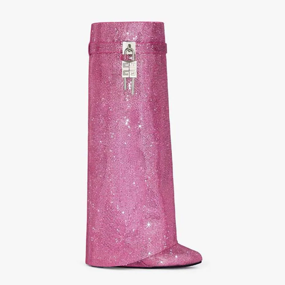 Givenchy Shark Lock Boots in Satin with Strass for Women in Pink Givenchy Shark Lock Boots in Satin with Strass for Women in Pink