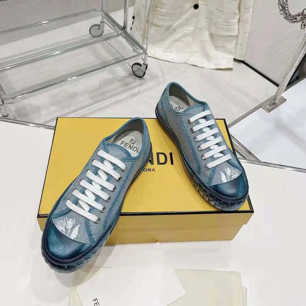 Fendi Domino Light Blue Denim Low Tops for Men