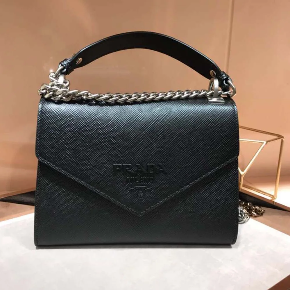 Prada Monochrome Saffiano Leather Bag for Women in Black