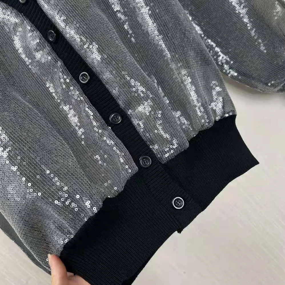 Prada Sequin-Embroidered Tulle Cardigan for Women in Black