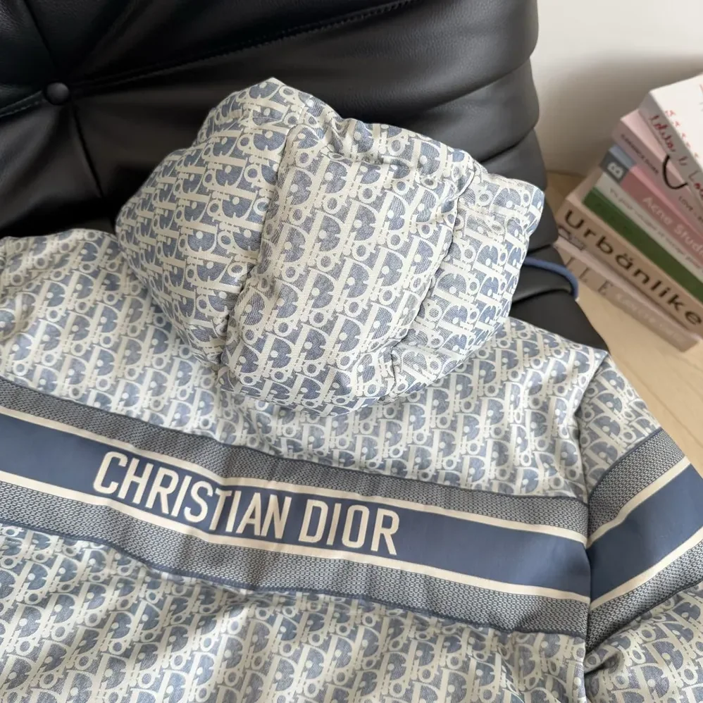 Dior DiorAlps Cropped Puffer Jacket with Hood Blue and White Dior Oblique Quilted Technical Taffeta for Men