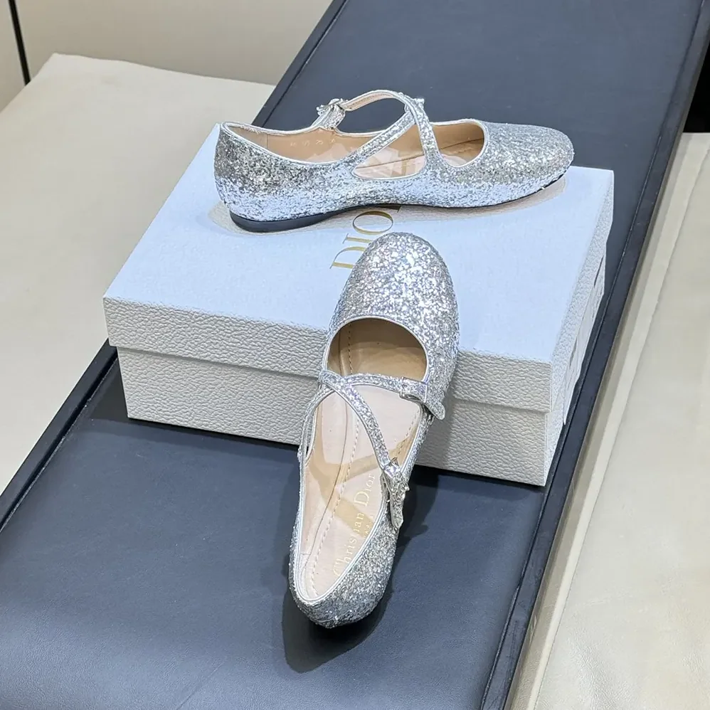 Dior Very Dior Ballet Flat Silver-Tone Laminated Lambskin and Glitter for Women Dior Very Dior Ballet Flat Silver-Tone Laminated Lambskin and Glitter for Women