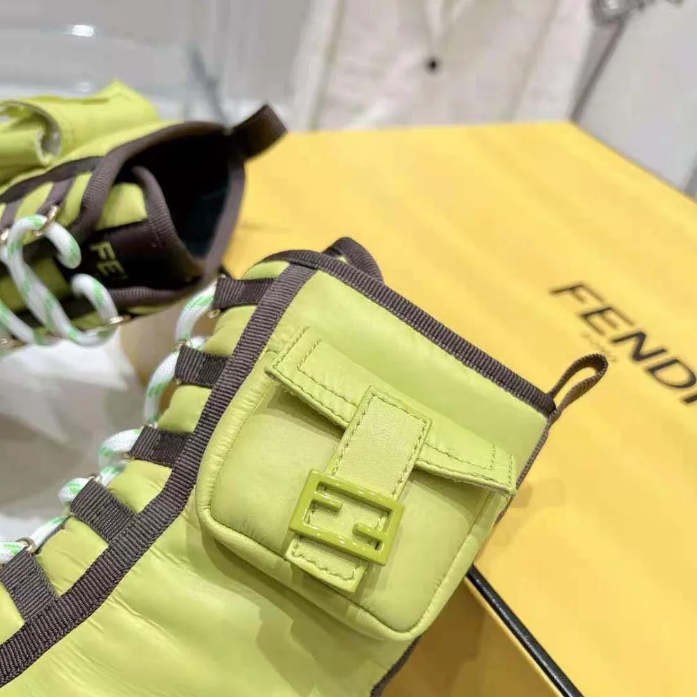 Fendi Domino Acid Green Nylon Biker Boots for Women Fendi Domino Acid Green Nylon Biker Boots for Women