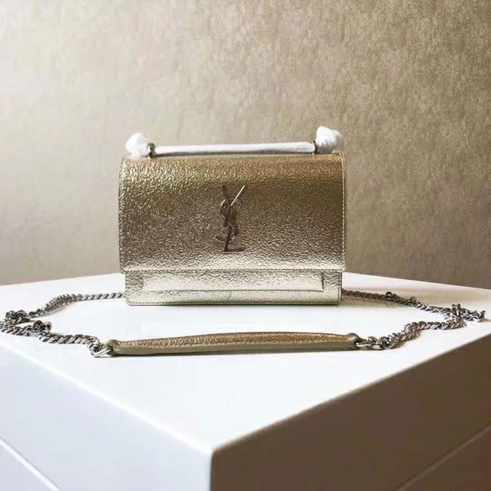 Saint Laurent YSL Sunset Small in Metallic Leather for Women in Gold Saint Laurent YSL Sunset Small in Metallic Leather for Women in Gold
