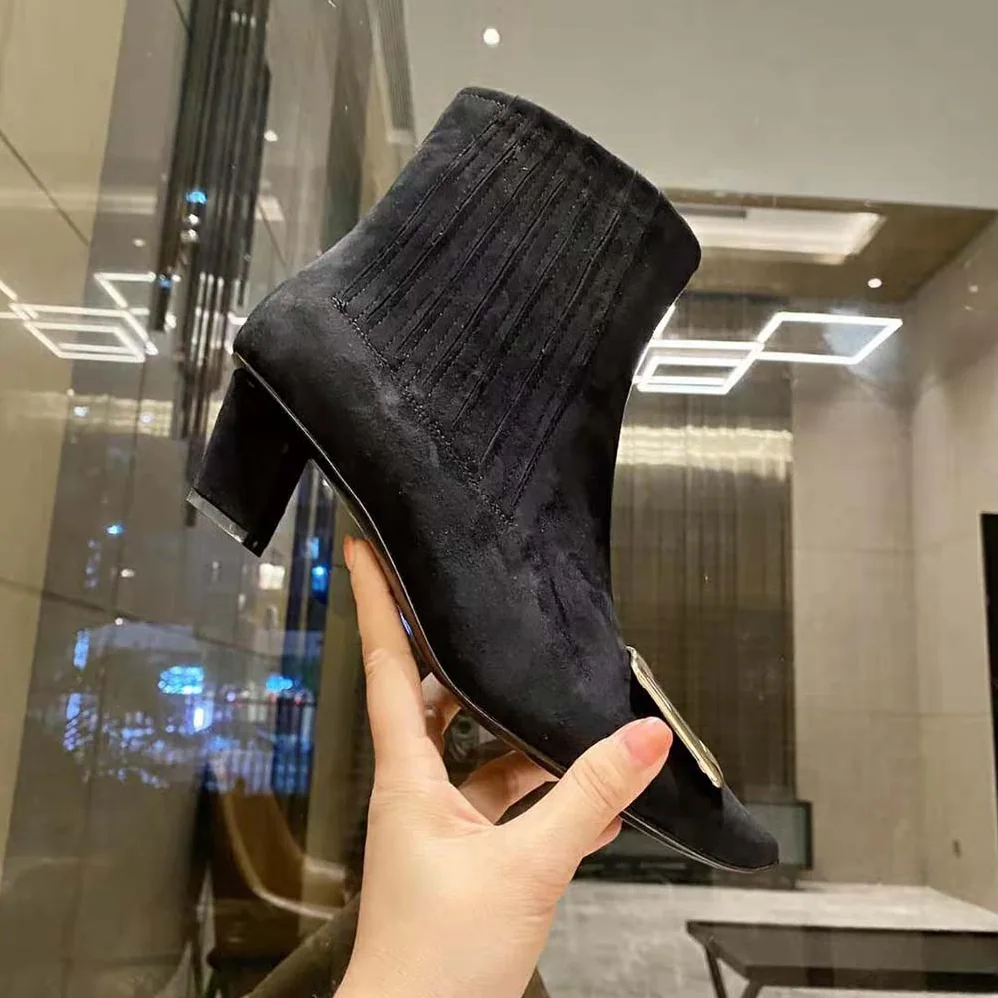 Roger Vivier Belle Vivier Metal Buckle Chelsea Booties in Suede for Women