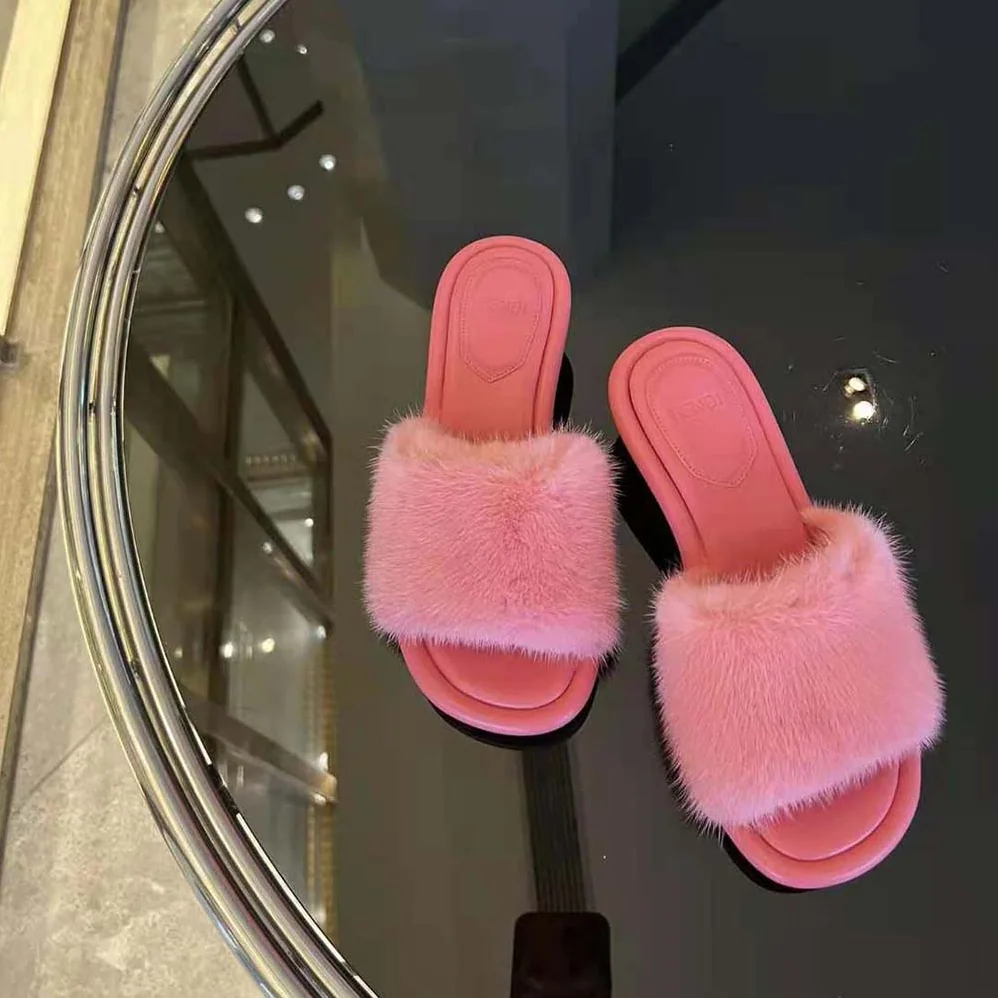 Fendi Baguette Pink Mink Slides for Women Fendi Baguette Pink Mink Slides for Women