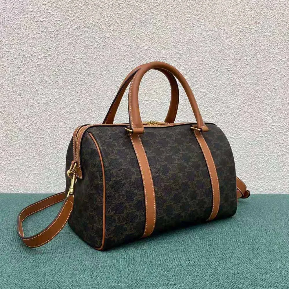 Celine Boston Bag in Triomphe Canvas for Women in Brown Celine Boston Bag in Triomphe Canvas for Women in Brown