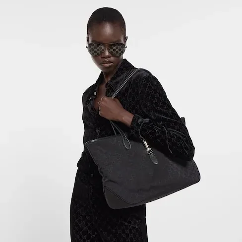 Gucci Jackie Medium Tote Bag in Black Silver Hardware Gucci Jackie Medium Tote Bag in Black Silver Hardware