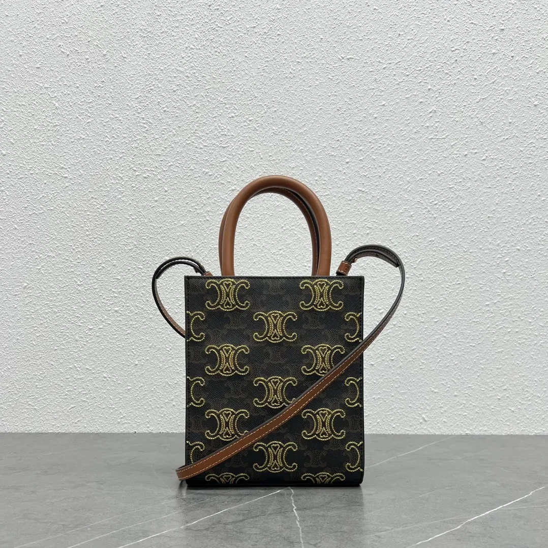 Celine Mini Folco In Triomphe Canvas With Triomphe Heart Embroidery Brown /
