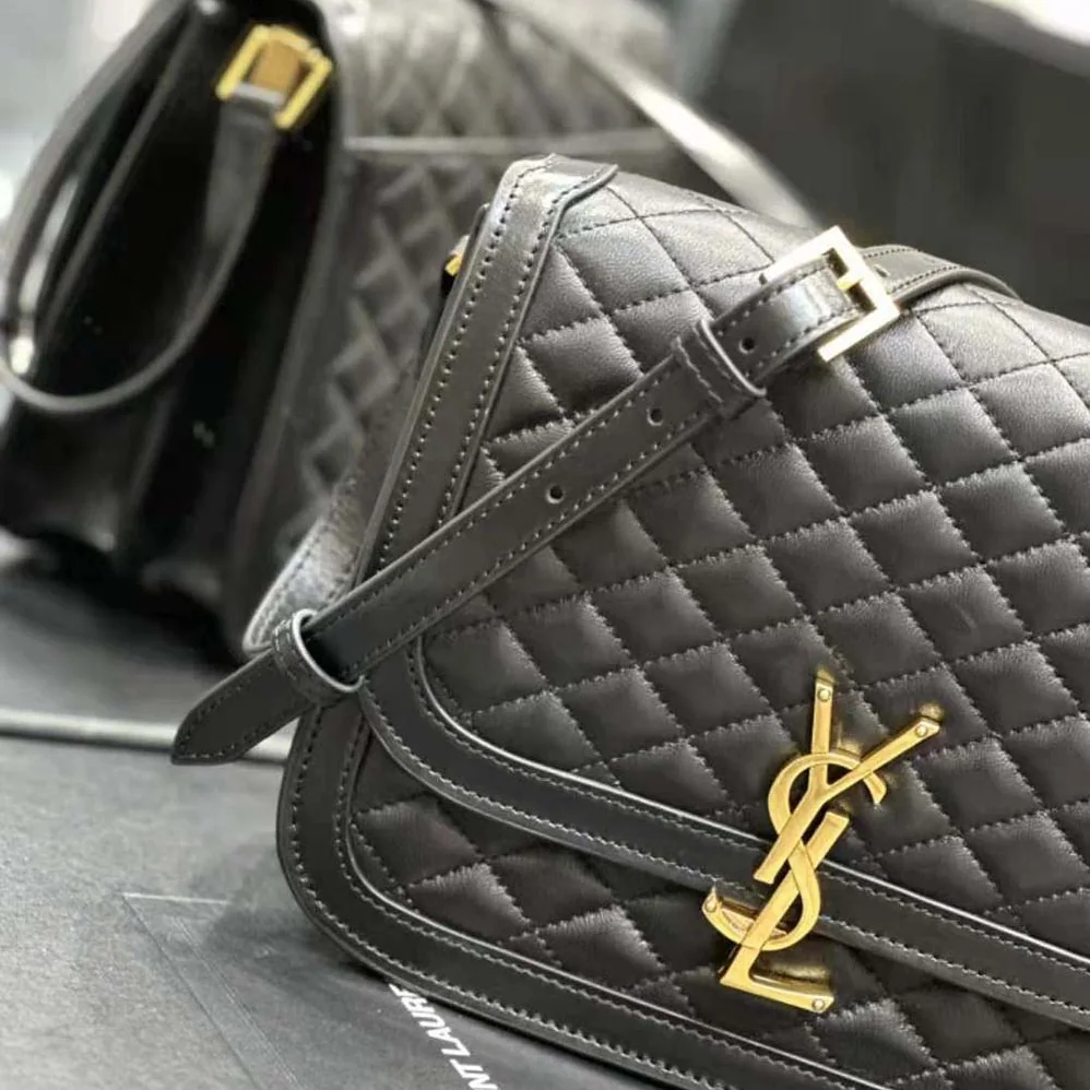 Saint Laurent YSL Solferino Medium Supple Satchel in Quilted Lambskin for Women in Black