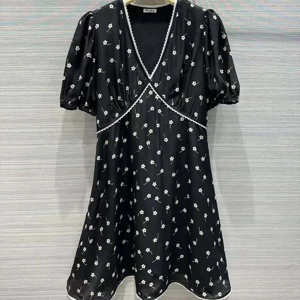 Miu Miu Crepe De Chine Mini-Dress for Women in Black Miu Miu Crepe De Chine Mini-Dress for Women in Black