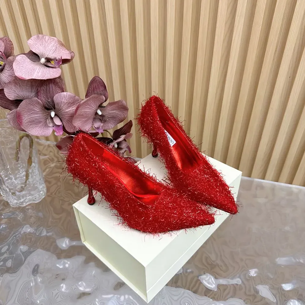Jimmy Choo Ixia 95 Ruby Red Tinsel Pumps for Women Jimmy Choo Ixia 95 Ruby Red Tinsel Pumps for Women