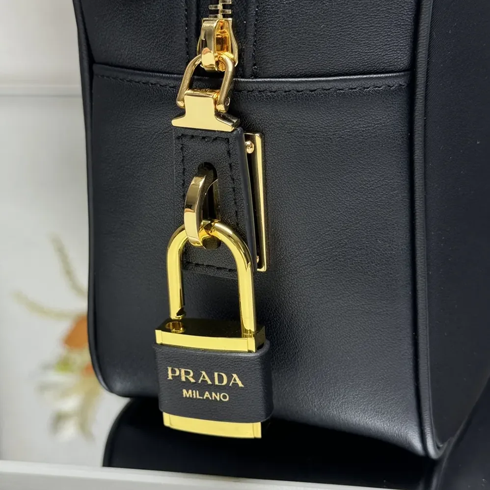 Prada Re-Nylon and Leather Medium Top for Women in handle Bag with Padlock