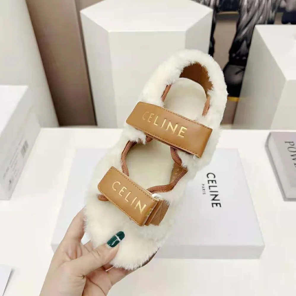 Celine Leo Scratch Sandal in Shearling & Calfskin for Women