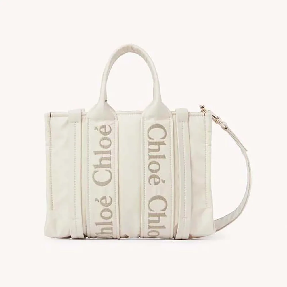 Chloe Small Woody Tote Bag for Women in White Chloe Small Woody Tote Bag for Women in White