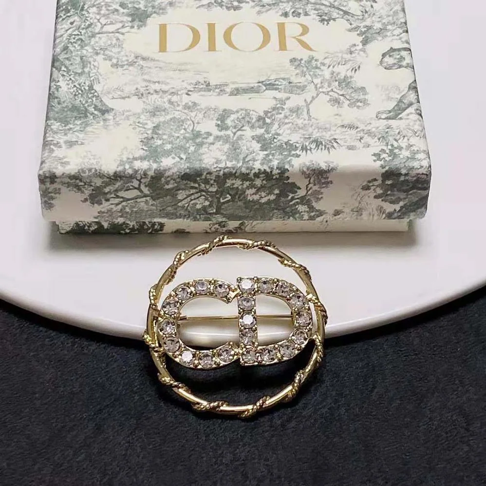 Dior Clair D Lune Brooch Gold-Finish Metal and White Crystals for Women