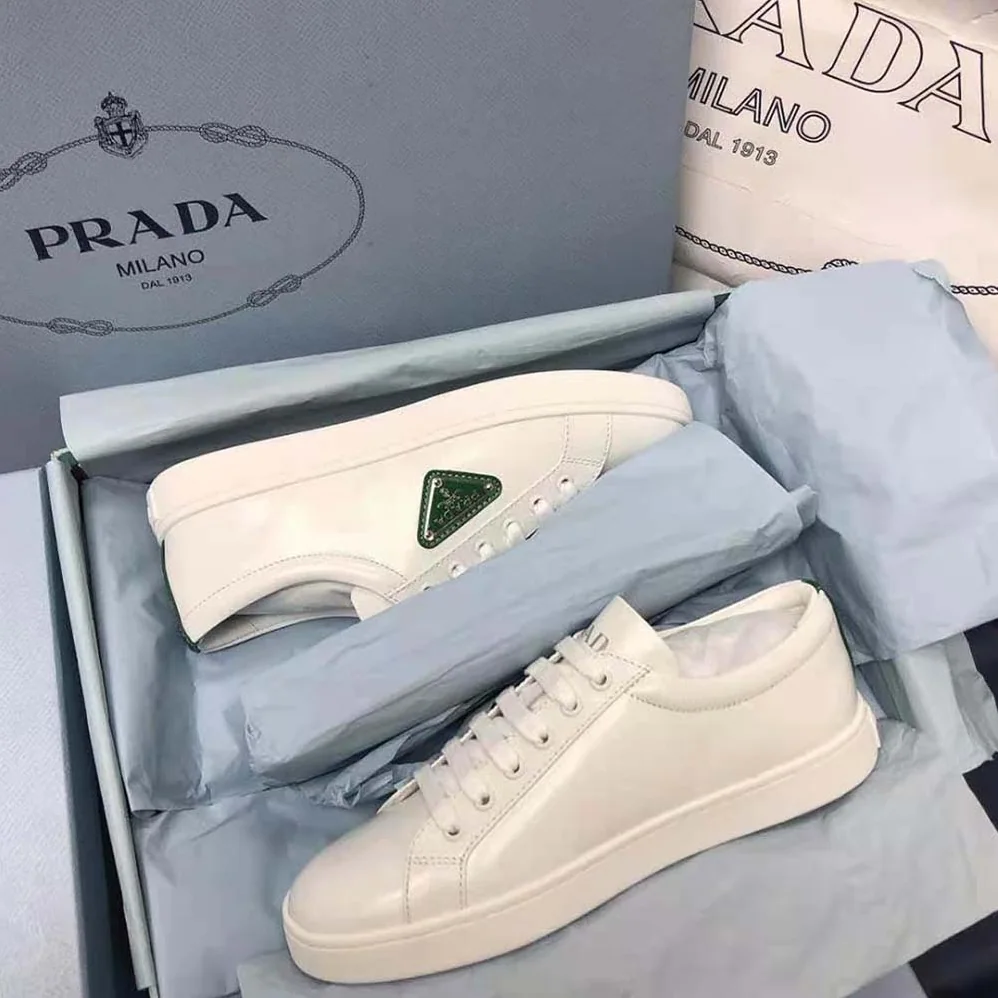 Prada Brushed Leather Sneakers for Men in Green