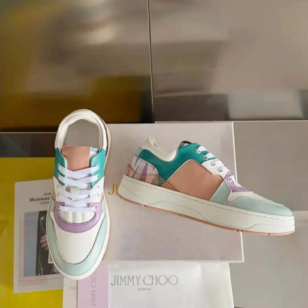 Jimmy Choo Florent/F Powder Pink and Pastel Mix Leather Trainers for Women Jimmy Choo Florent/F Powder Pink and Pastel Mix Leather Trainers for Women