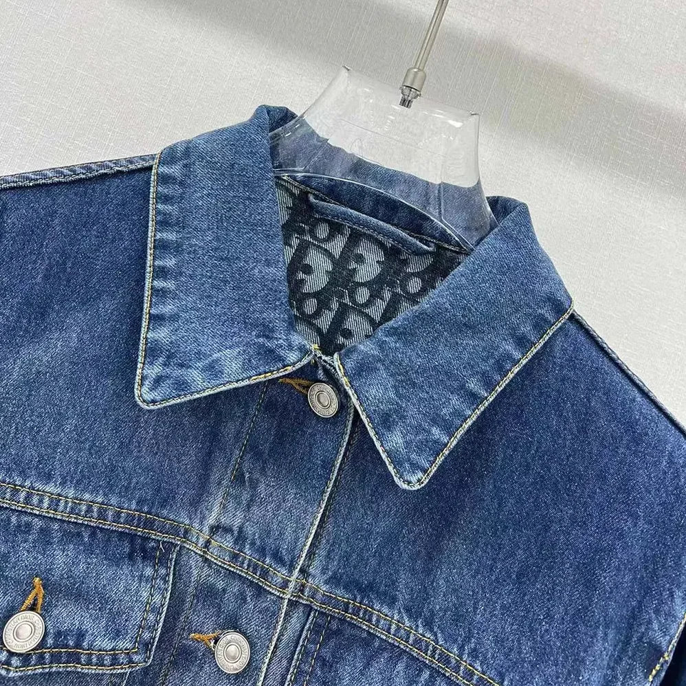 Dior Long Belted Jacket Blue Stonewashed Cotton Denim with Dior Oblique Interior for Women